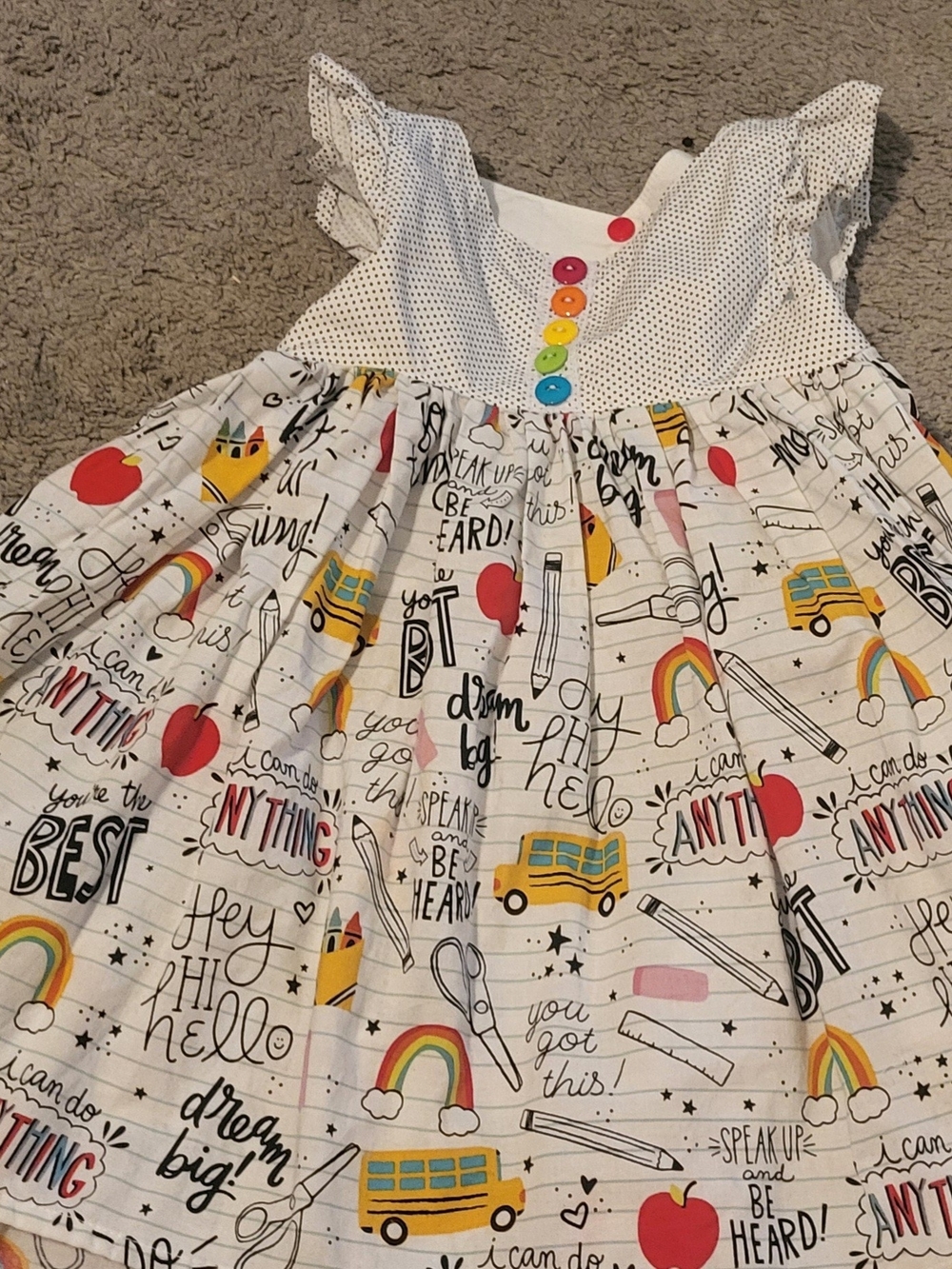 Girls White & Multicolor School-Themed Dress